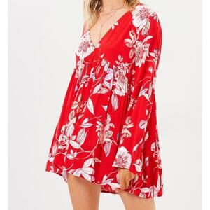 Free People Bella Tunic Women Small Floral Print Empire Waist Long Fluted Sleeve